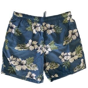 Vintage Cherokee Men’s Swim Shorts / Trunks Blue & White Hawaiian Print Size XL